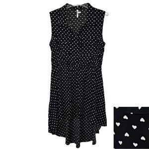 Truth NYC Black with Hearts High Low V-neck Button Front Dress Size Large